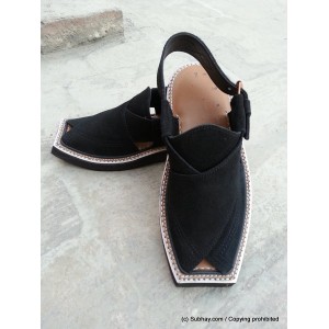 Black Suade Leather Pure Handmade Peshawari Imran Khan / Kaptaan Chappal DKC-24-2
